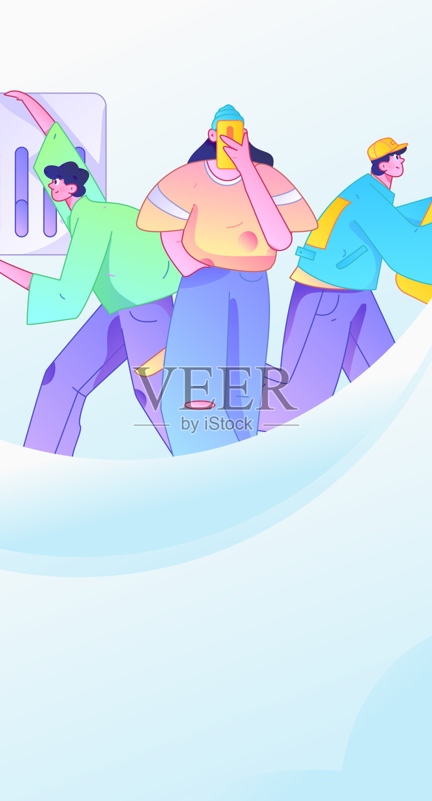 平面矢量插图展示商务人士在工作场景中操作插画图片素材