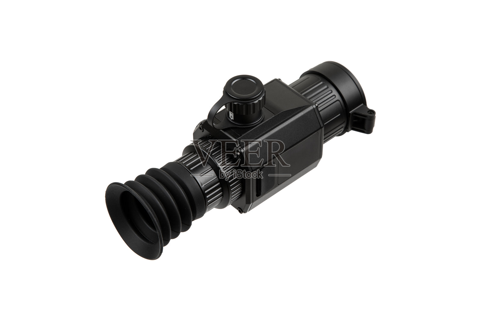 现代单目热成像仪，背景为白色。用于捕捉热辐射的设备。照片摄影图片