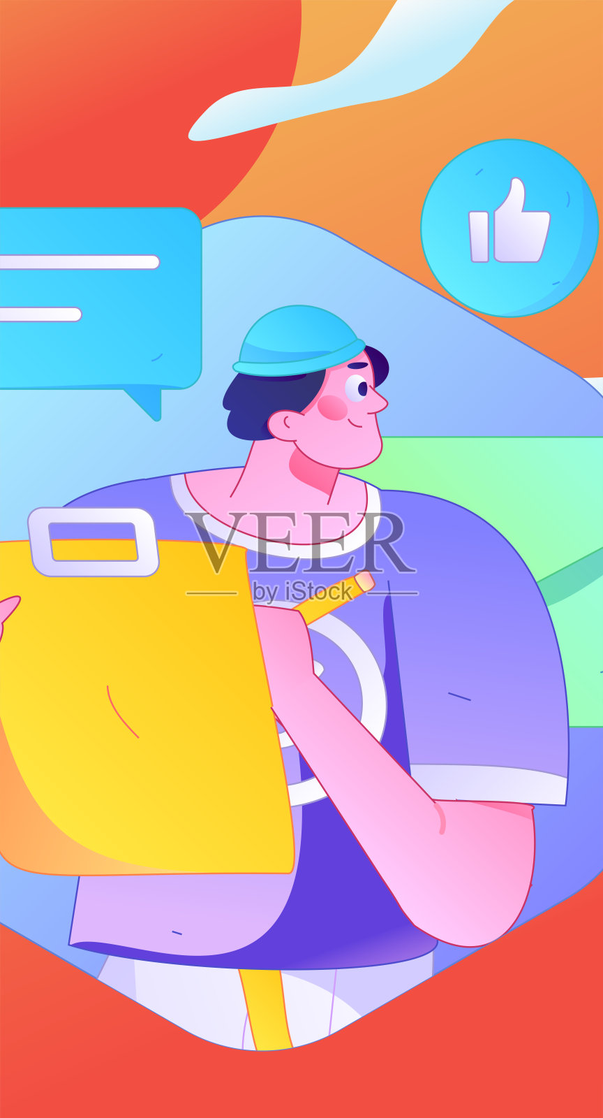 平面矢量插图展示商务人士在工作场景中操作插画图片素材