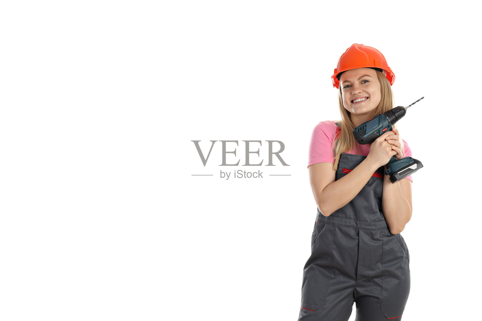 职业概念，身穿制服的年轻女性，背景为白色照片摄影图片