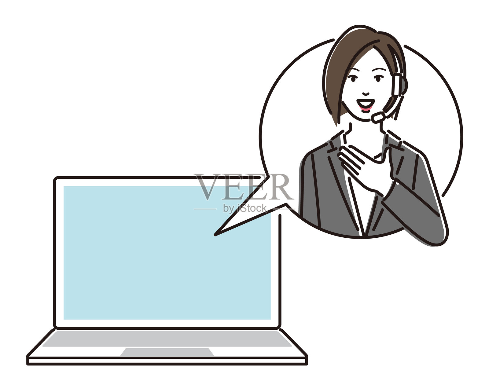 一位女性操作员在线回复插画图片素材