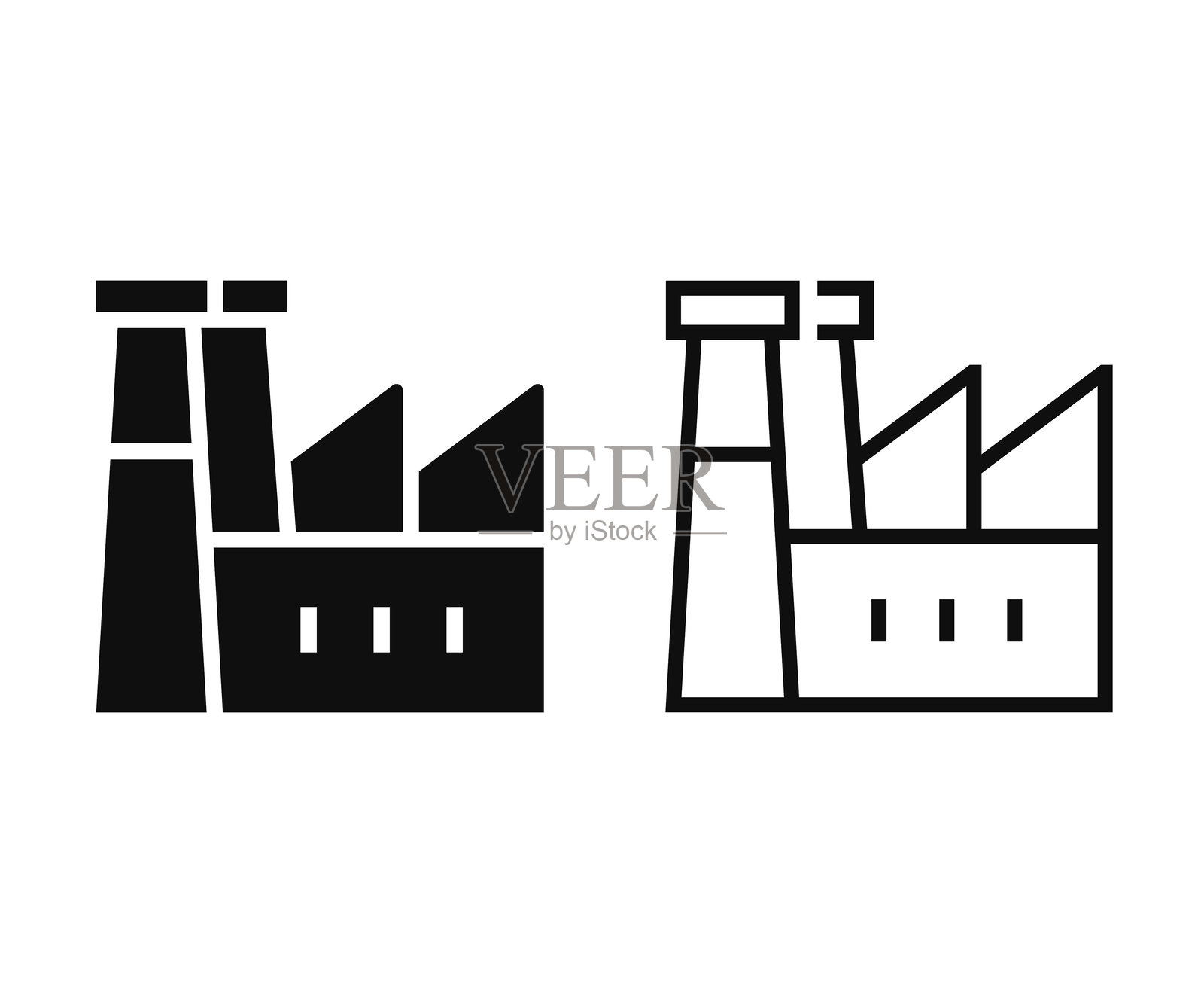 工厂简单图标集。植物，工业符号。矢量图插画图片素材