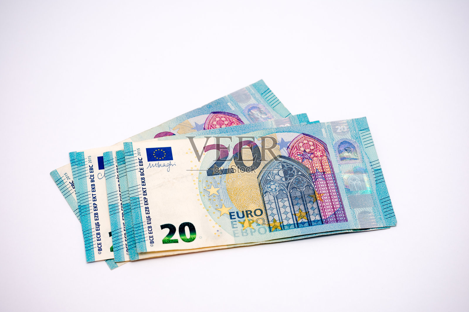 四张二十欧元钞票叠在一起照片摄影图片