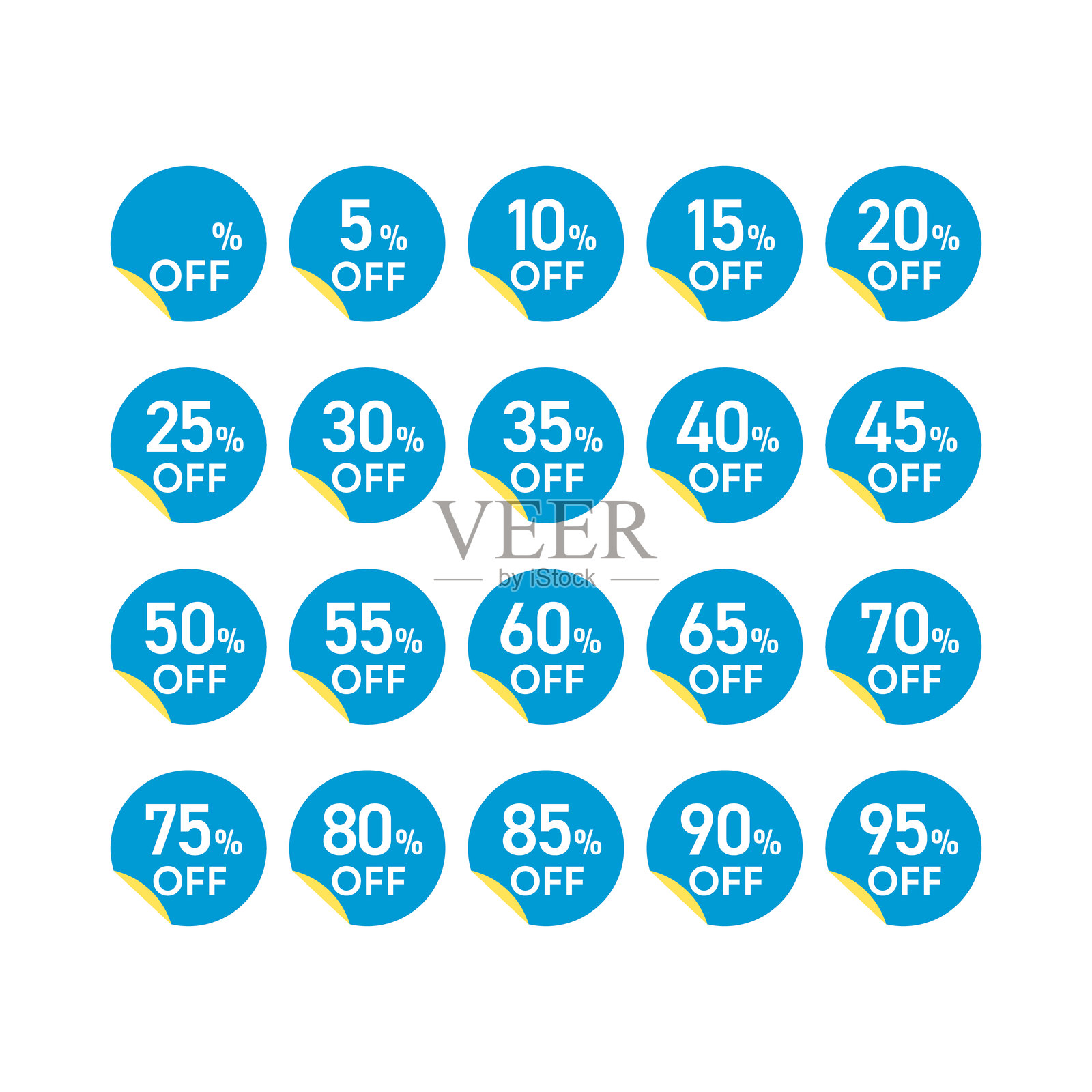折扣销售图标集 - 从10%到90%的促销优惠设计插画图片素材