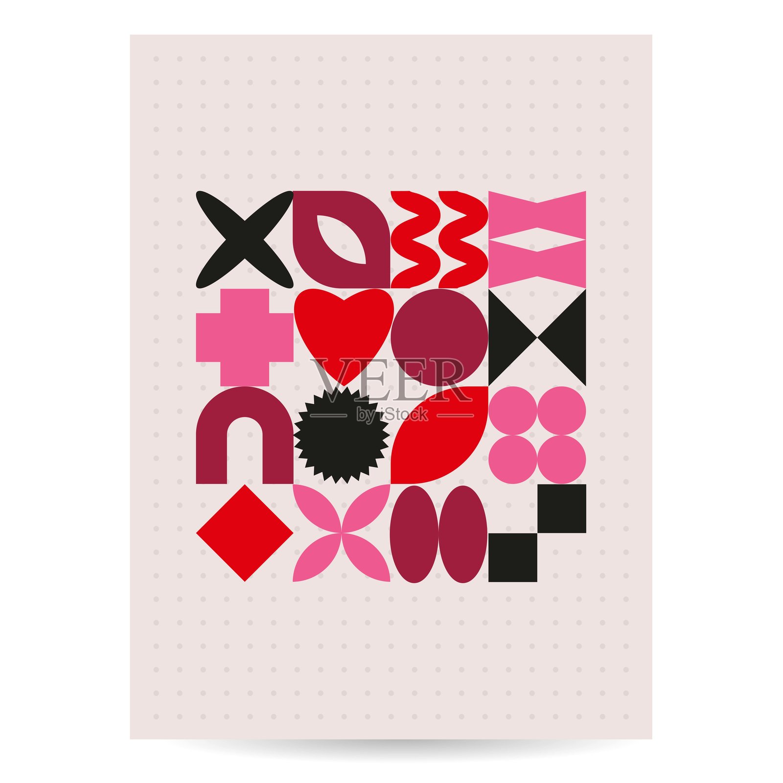 情人节贺卡设计。2月14日是情人节。现代u2k风格，抽象形状和像素美学。带有独立元素的矢量插图。插画图片素材