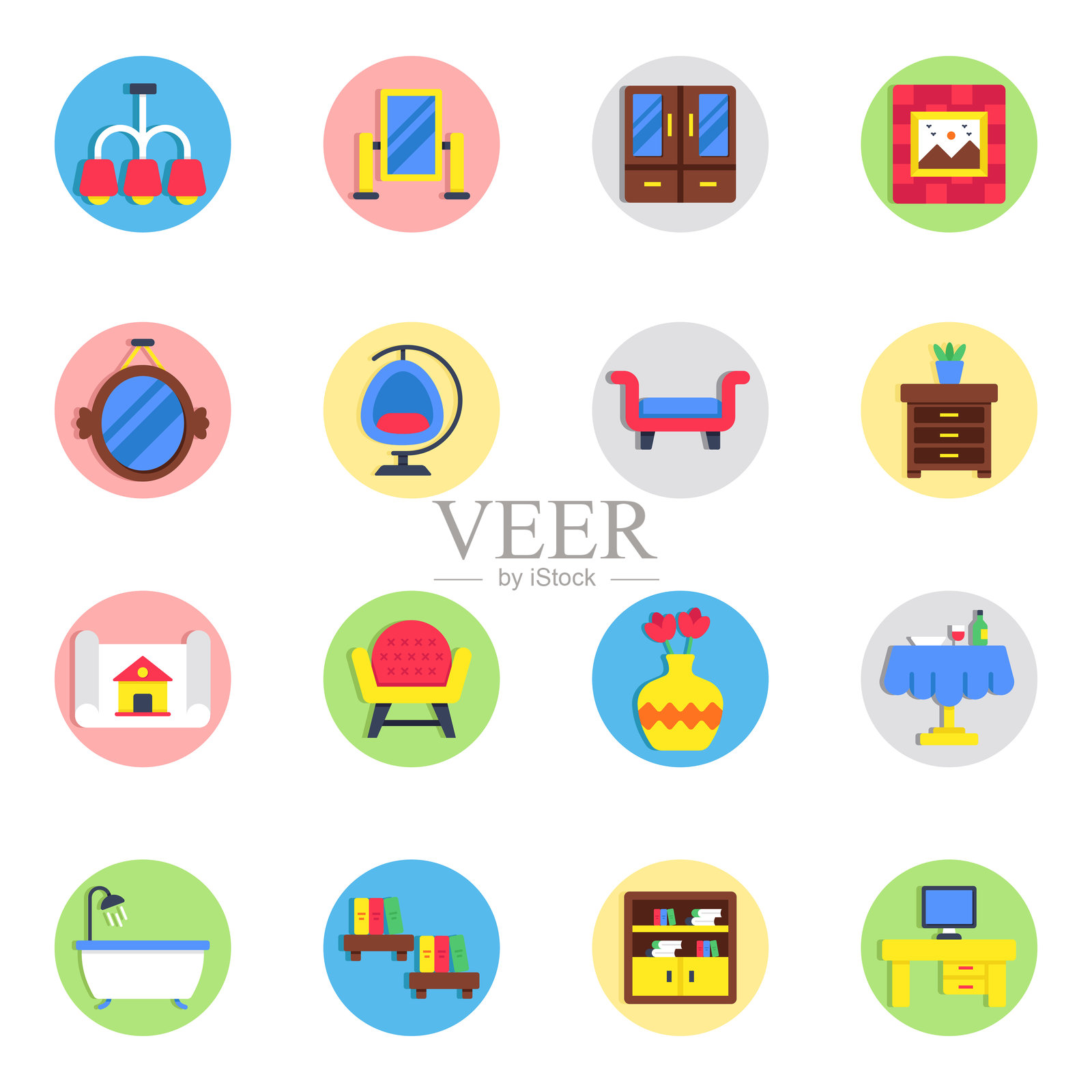 家居用品扁平图标集插画图片素材