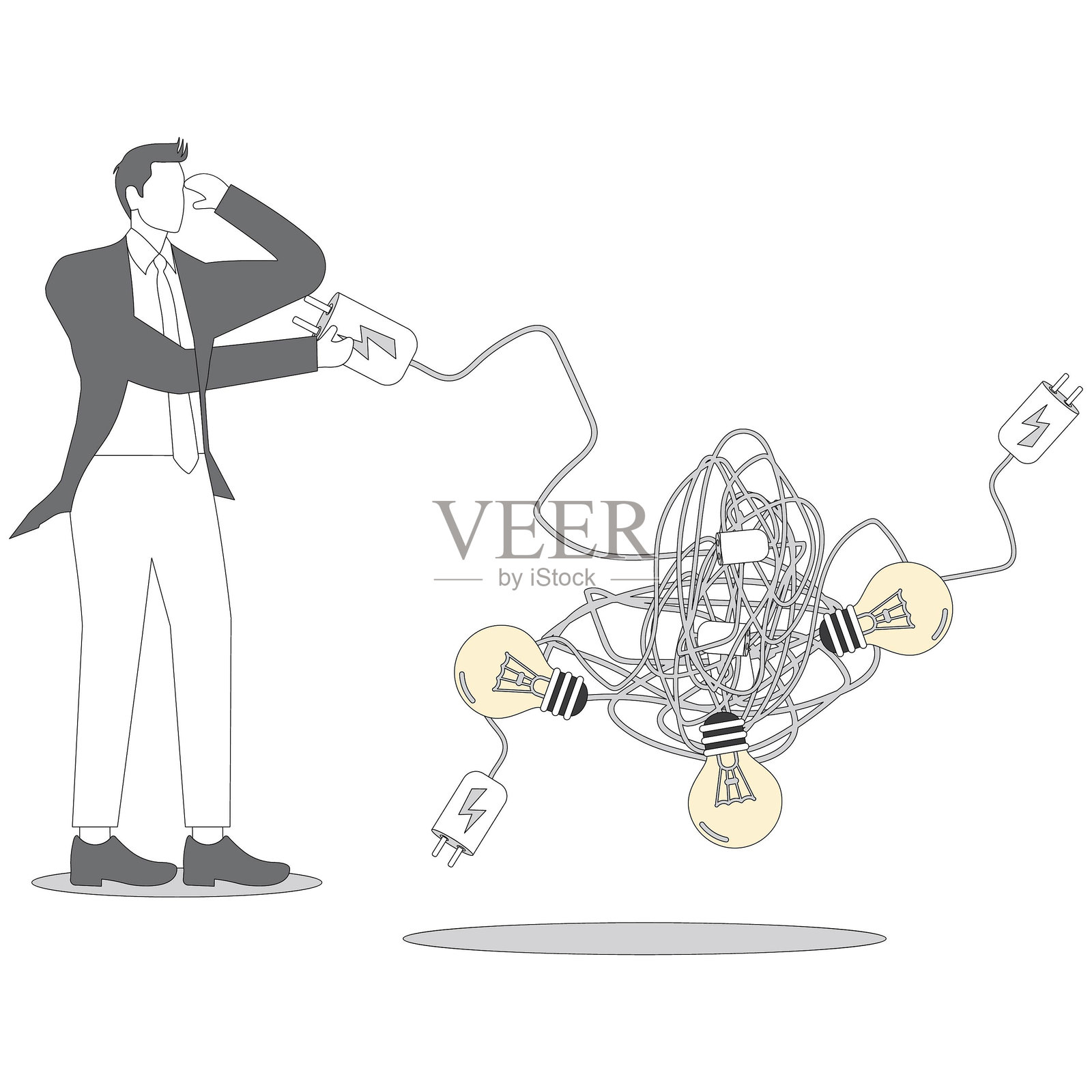 商人和一团纠结的电线插画图片素材