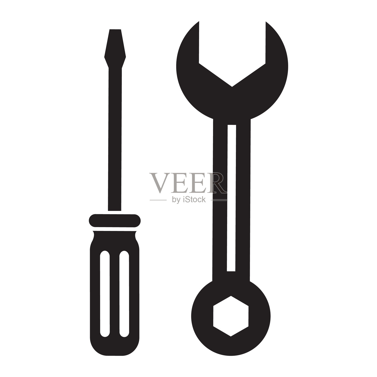 一个多样化的图标集，包含用于各种任务的基本螺丝刀和扳手工具插画图片素材