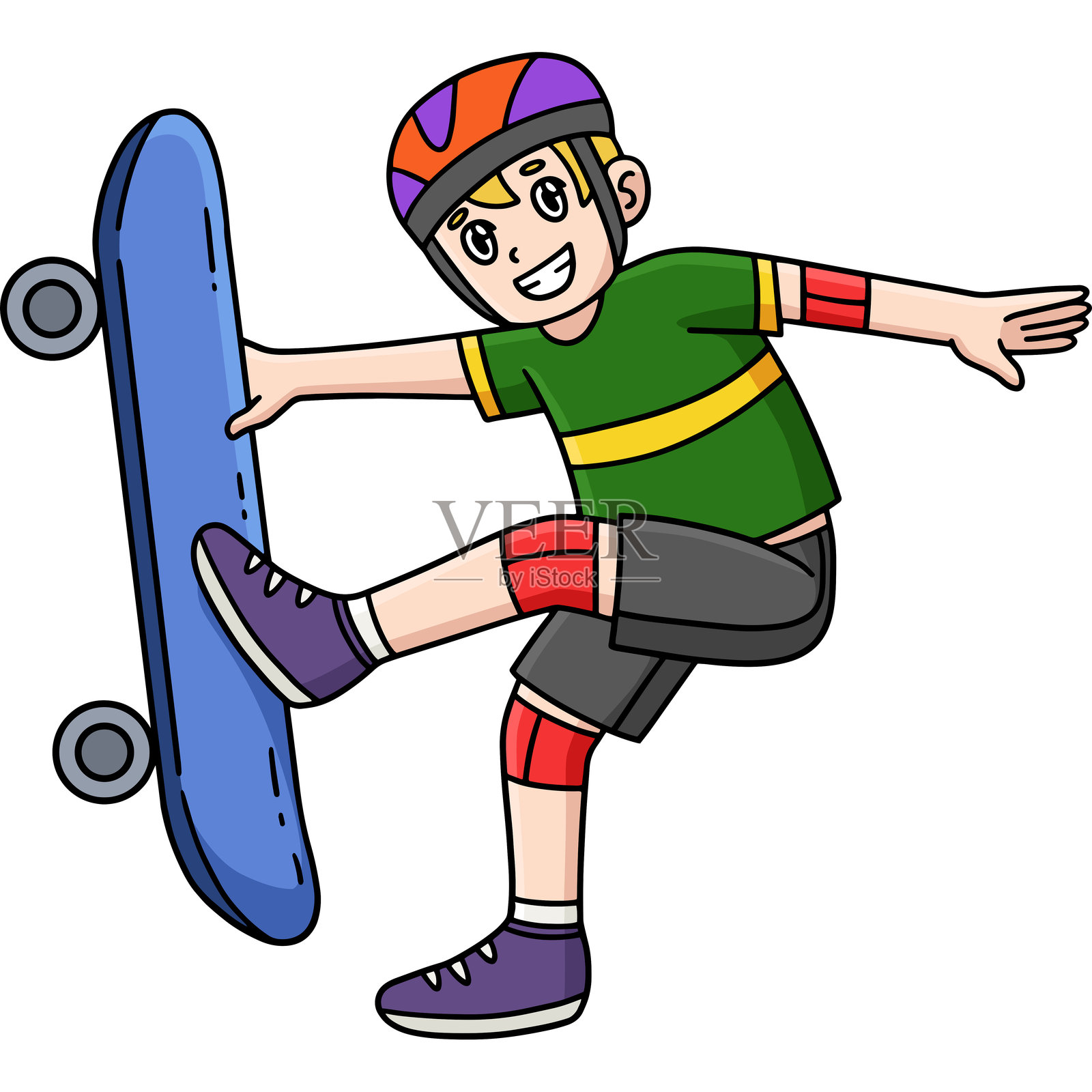 滑板男孩做脚植动作的卡通剪贴画插画图片素材