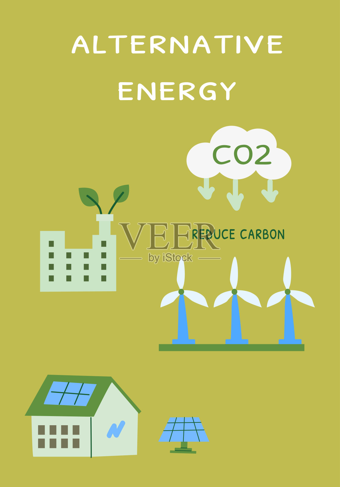 可持续能源解决方案：环保实践与碳减排策略插画图片素材