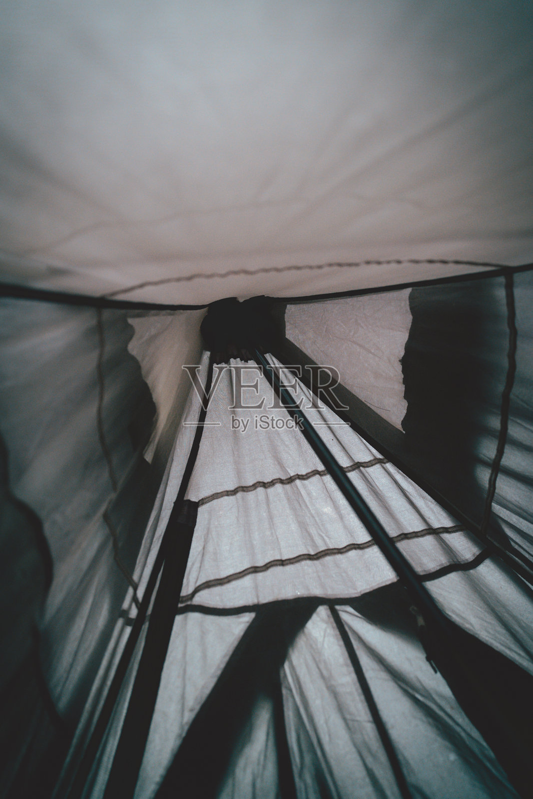 帐篷内部的视角，从底部看出去照片摄影图片