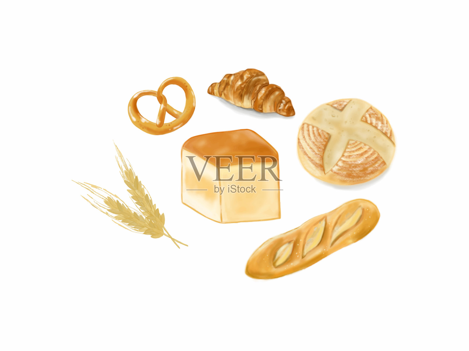 小麦和面包插画图片素材