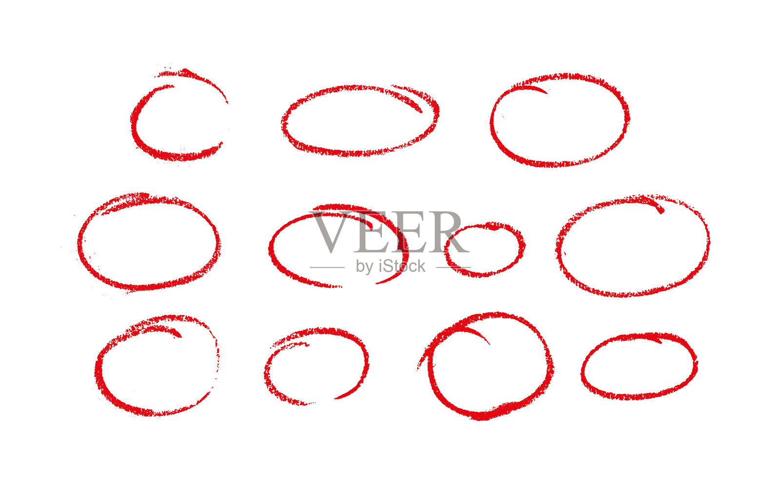 一组在白色背景上手工用单线记号笔绘制的椭圆草图轮廓。一个用于标记和突出重要事物的空元素。插画图片素材