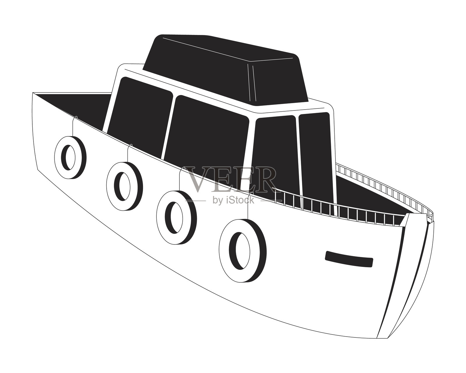 黑白玩具船二维线条物体插画图片素材