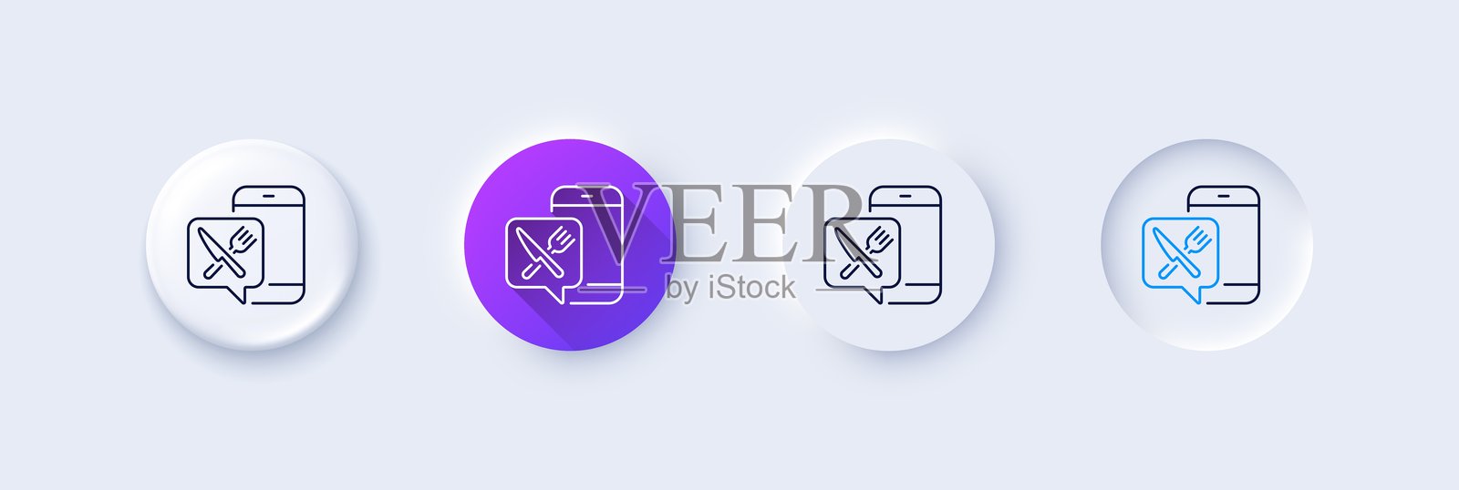 餐厅食品应用程序线条图标。无接触餐点订单标志。线条图标。矢量图。插画图片素材