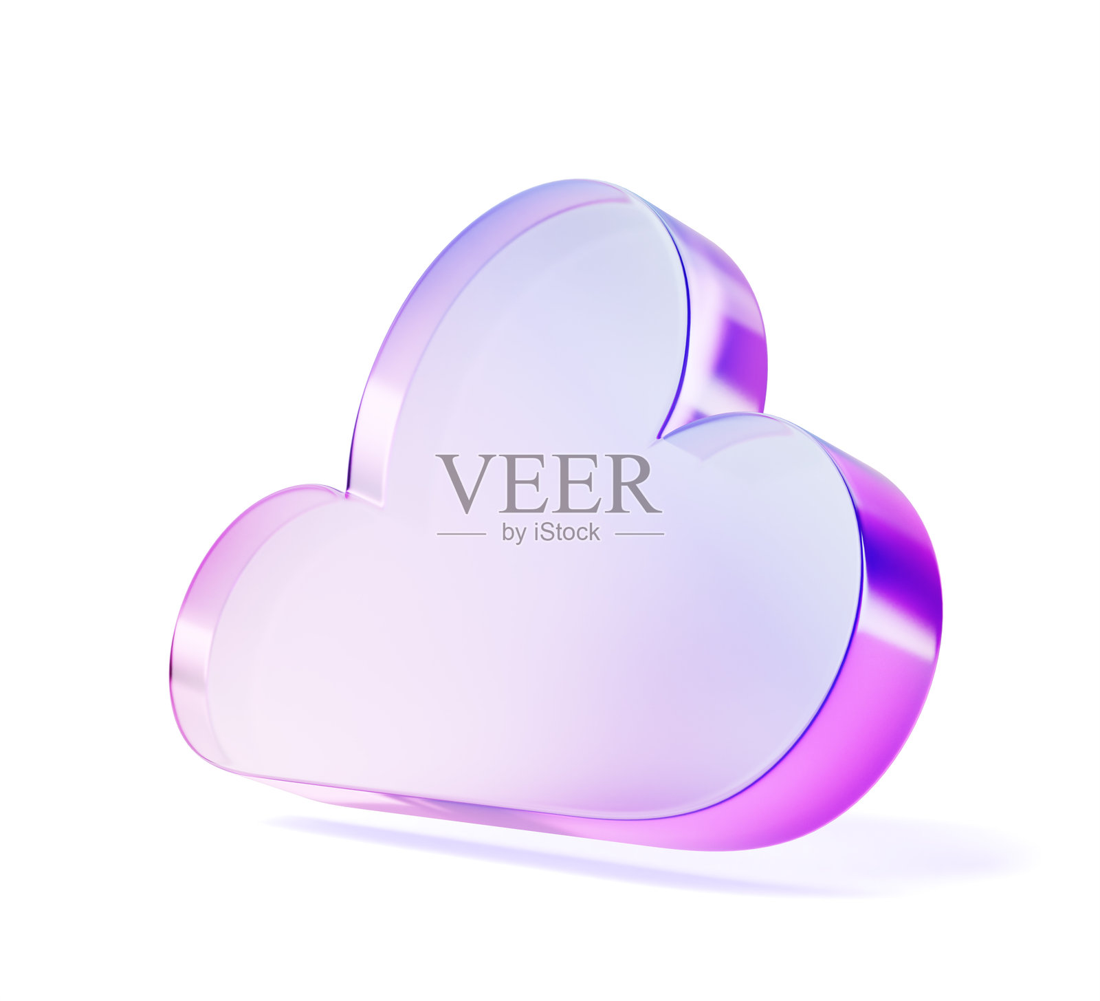 3D玻璃全息紫色云图标渲染。数字数据、云计算技术服务、数据库服务器、安全信息存储、网络系统、网站托管的概念。插画图片素材