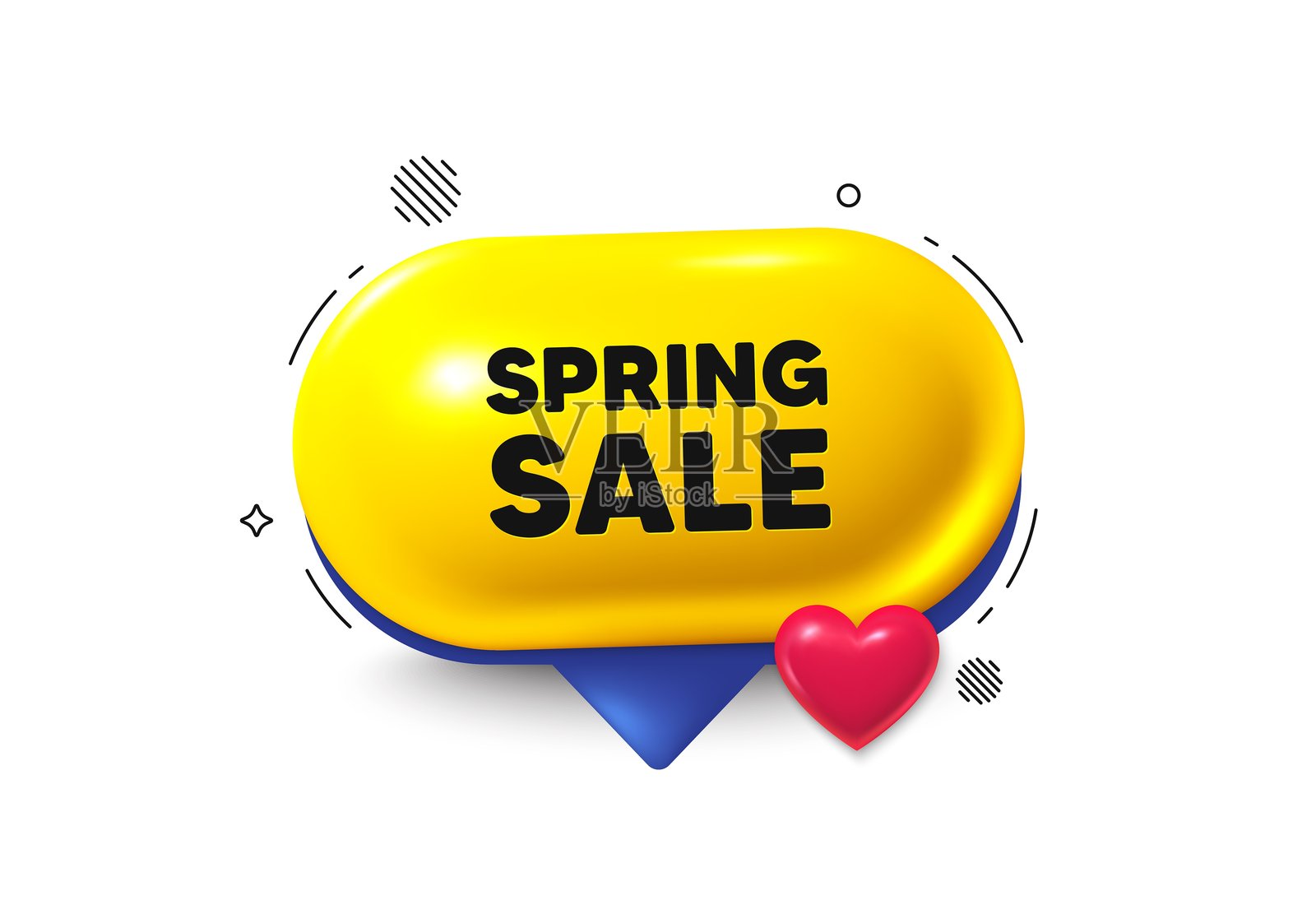 春季促销标签。特价优惠标志。优惠对话气泡3D图标。矢量图。插画图片素材