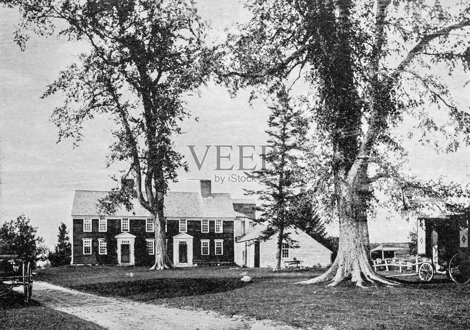 马萨诸塞州伍斯特及周边的古董图像：卡尔文·惠特尼的住所，南威斯敏斯特插画图片素材