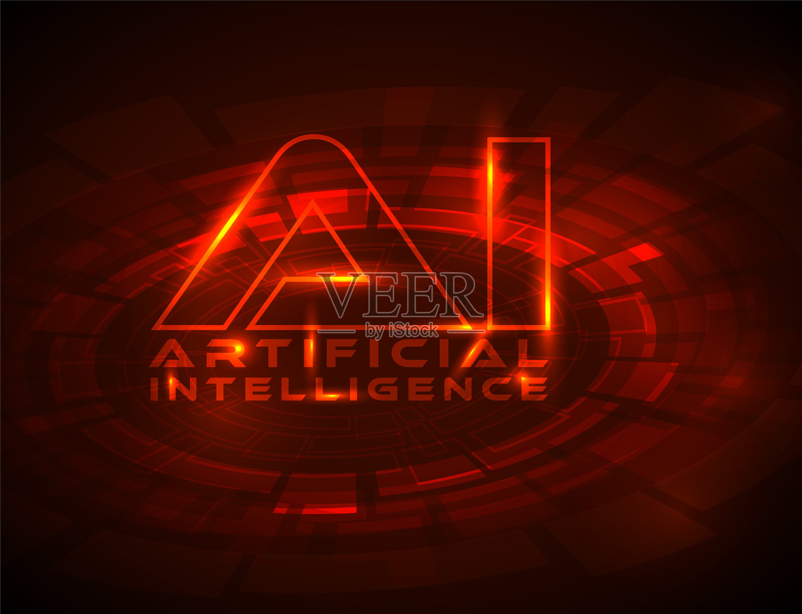 红色人工智能概念插图，留有您内容的位置插画图片素材