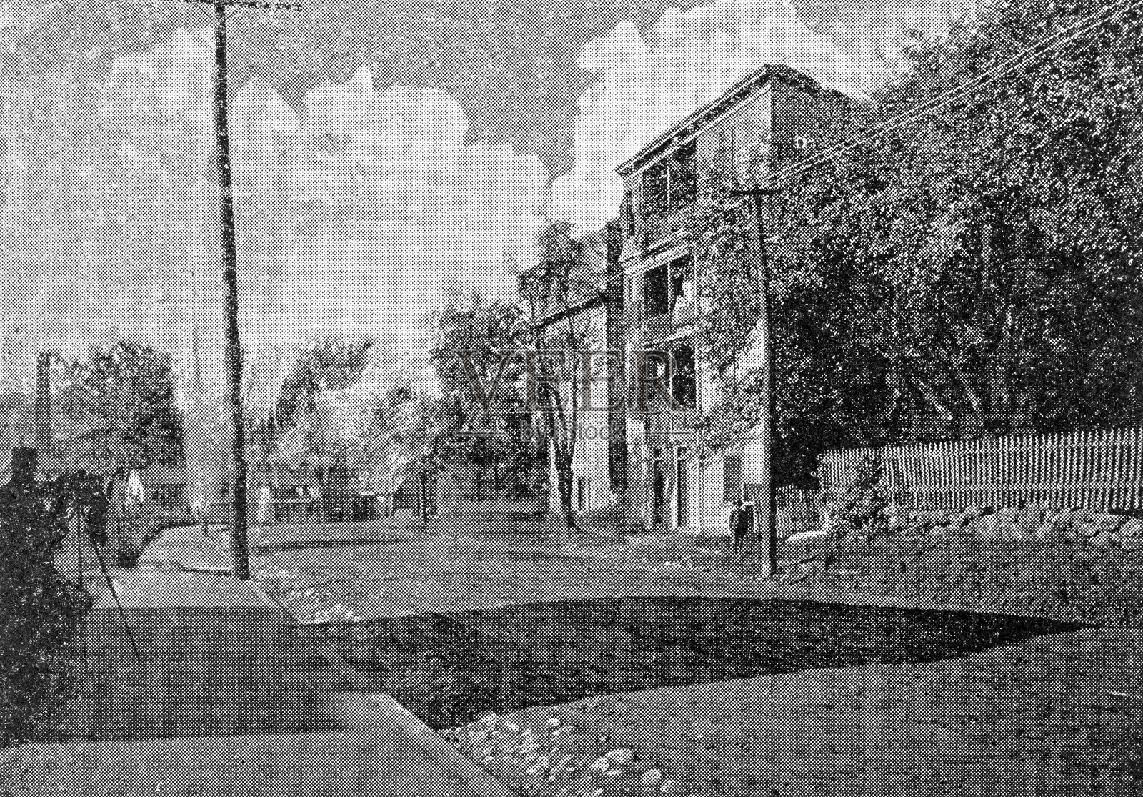 马萨诸塞州伍斯特及周边的古董图像：卢宁堡路，菲奇堡插画图片素材