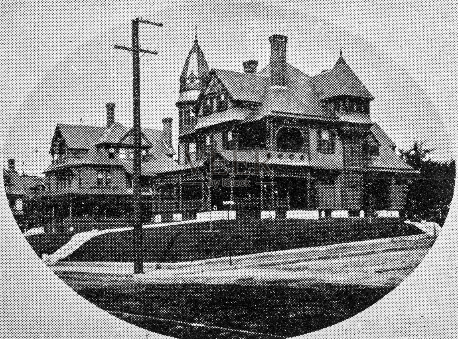 马萨诸塞州伍斯特及周边的古董图片：夏季街插画图片素材