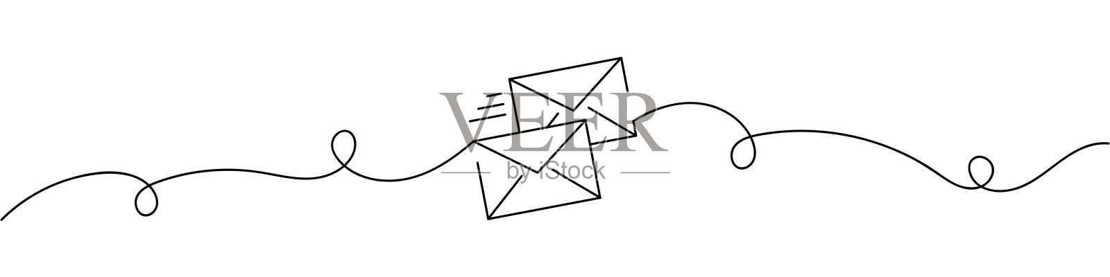 一笔连画的电子邮件图标。单线矢量插图插画图片素材