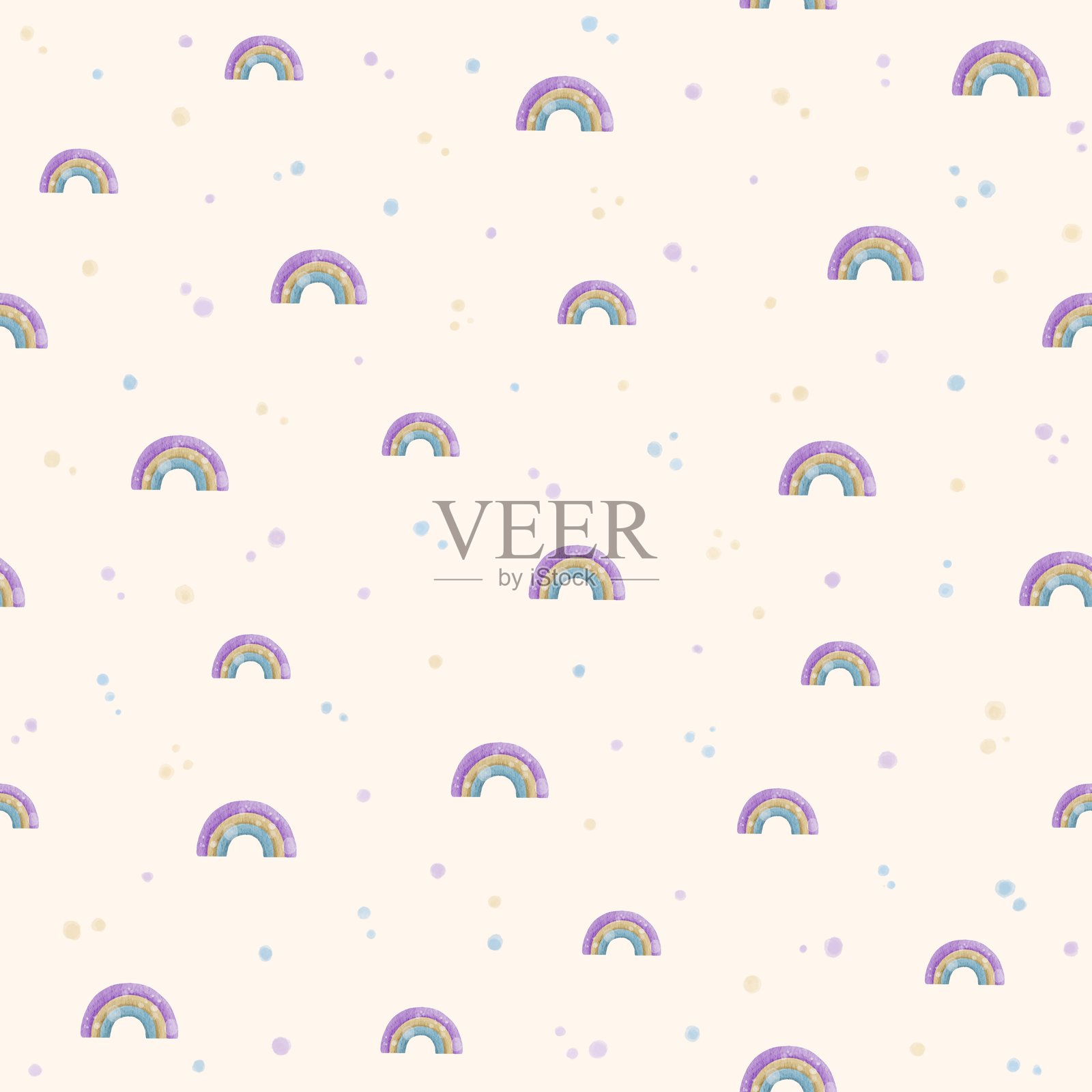 米色背景上的彩虹和斑点插画图片素材
