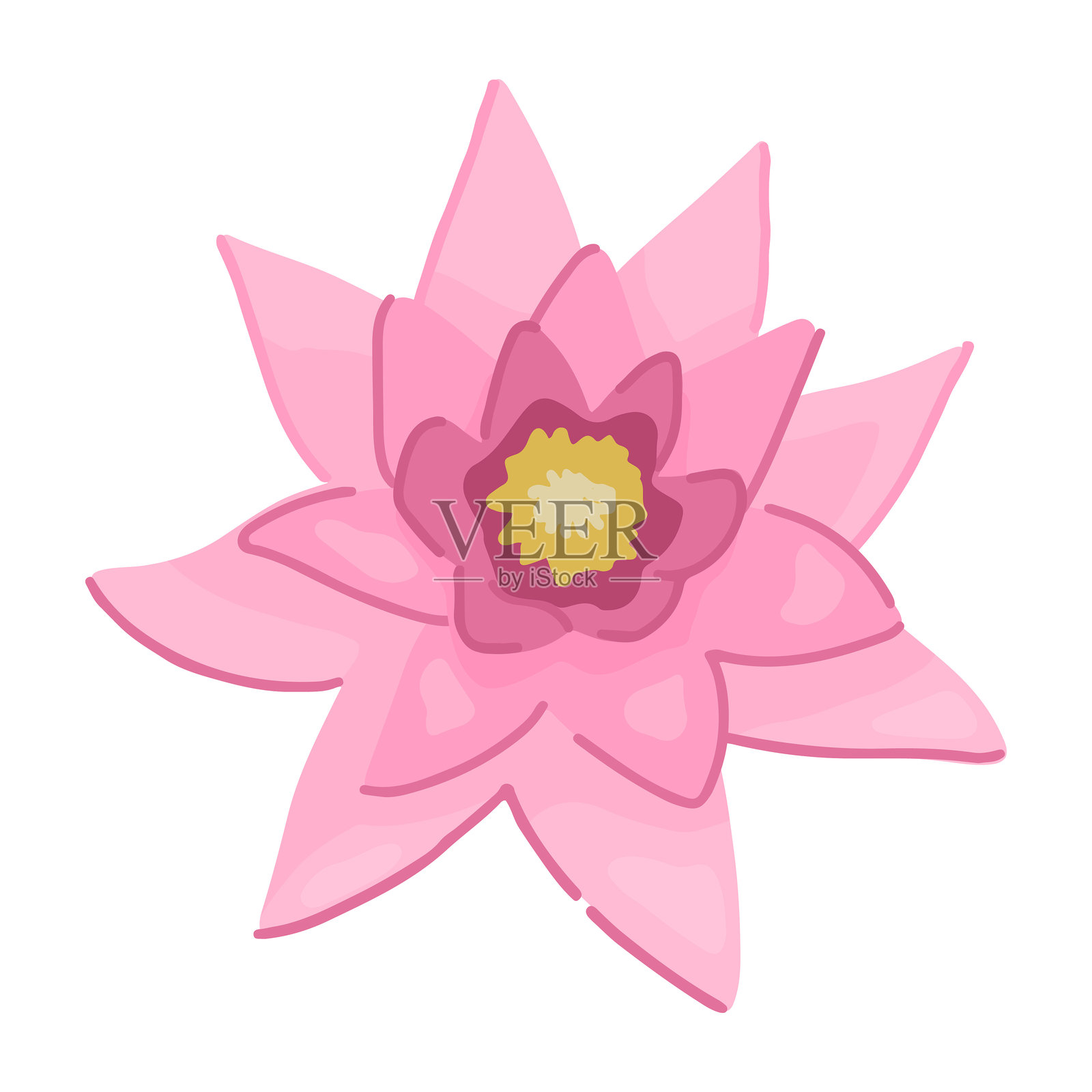 抽象的水莲植物。卡通风格的莲花。白色背景上的植物剪贴画。单一矢量插图。插画图片素材