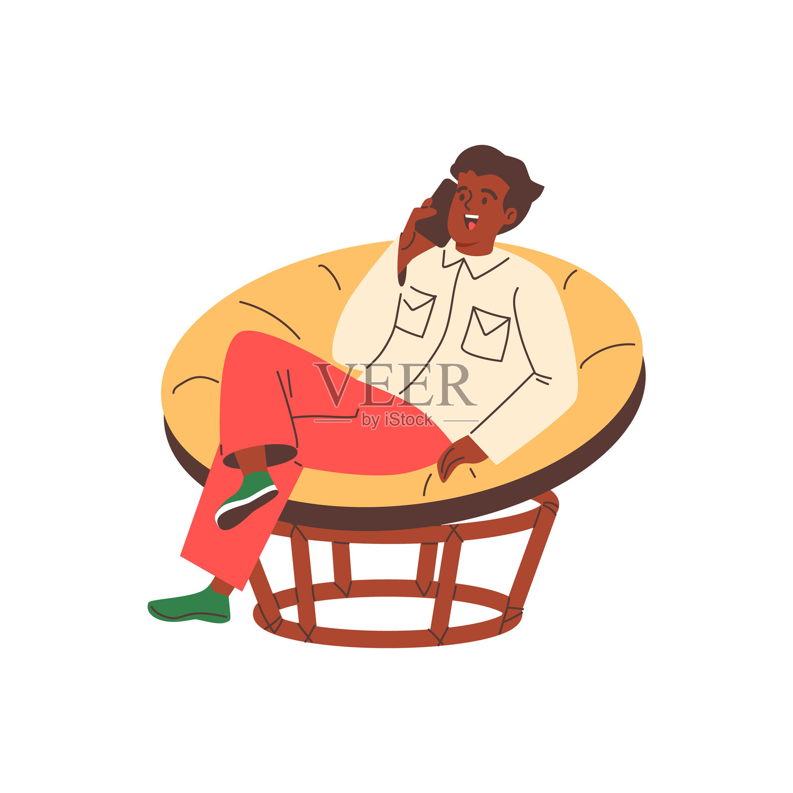 年轻男子坐在椅子上打电话的矢量插图插画图片素材