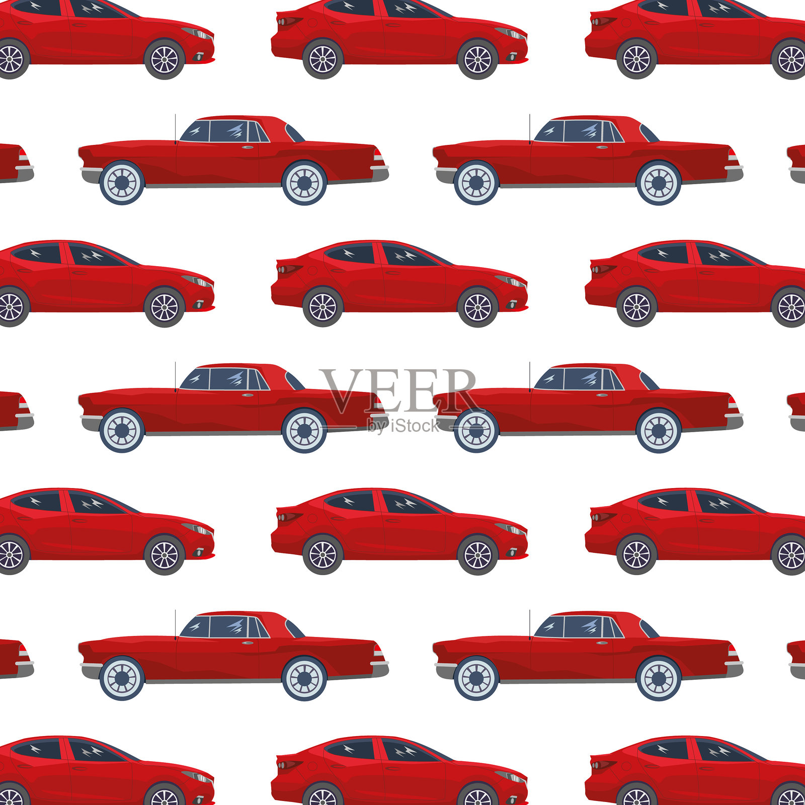 红色汽车在白色背景上的无缝图案。矢量插图。插画图片素材