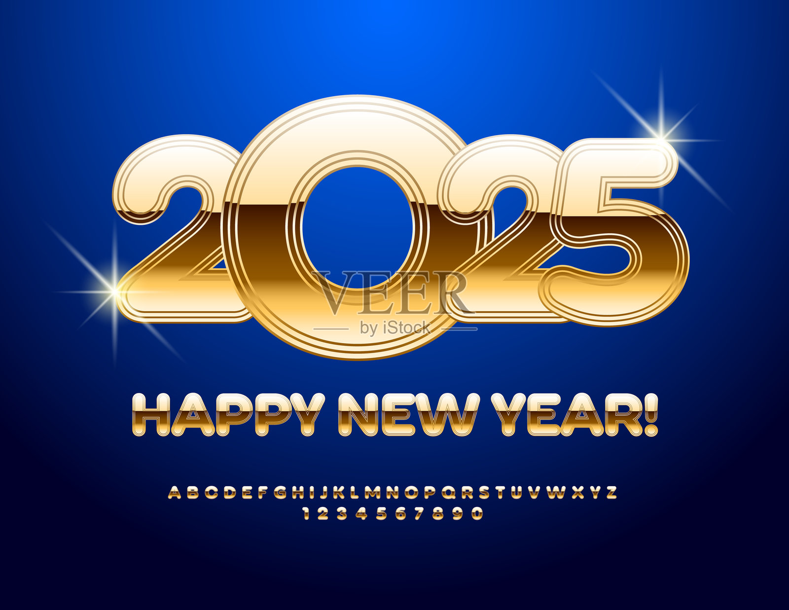 矢量豪华贺卡，祝您新年快乐2025！精英金色字母和数字组合插画图片素材