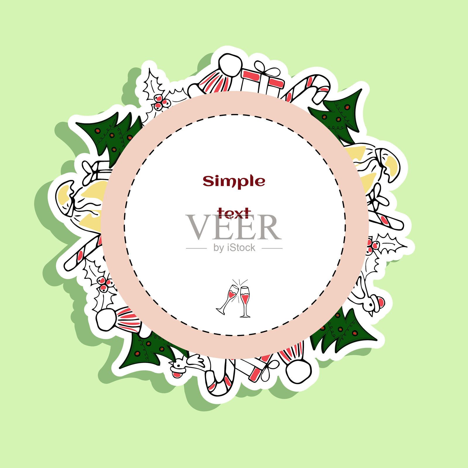 圣诞快乐贴纸框，白色背景上有空白空间和节日装饰插画图片素材