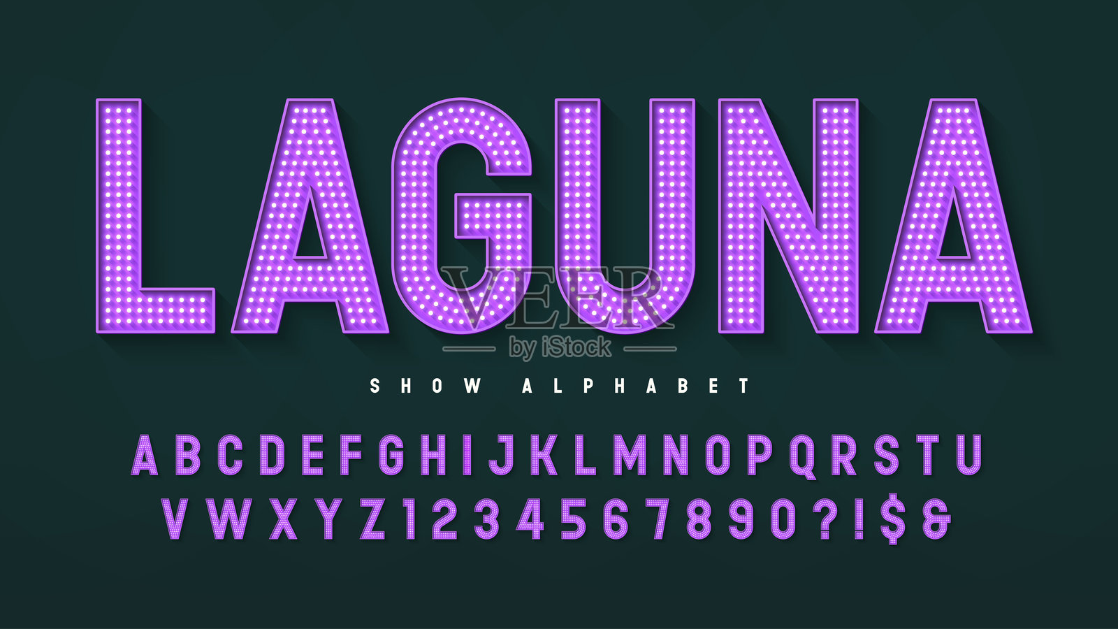 现代明亮灯光字母设计，歌舞表演，仙女LED灯字母和数字。插画图片素材