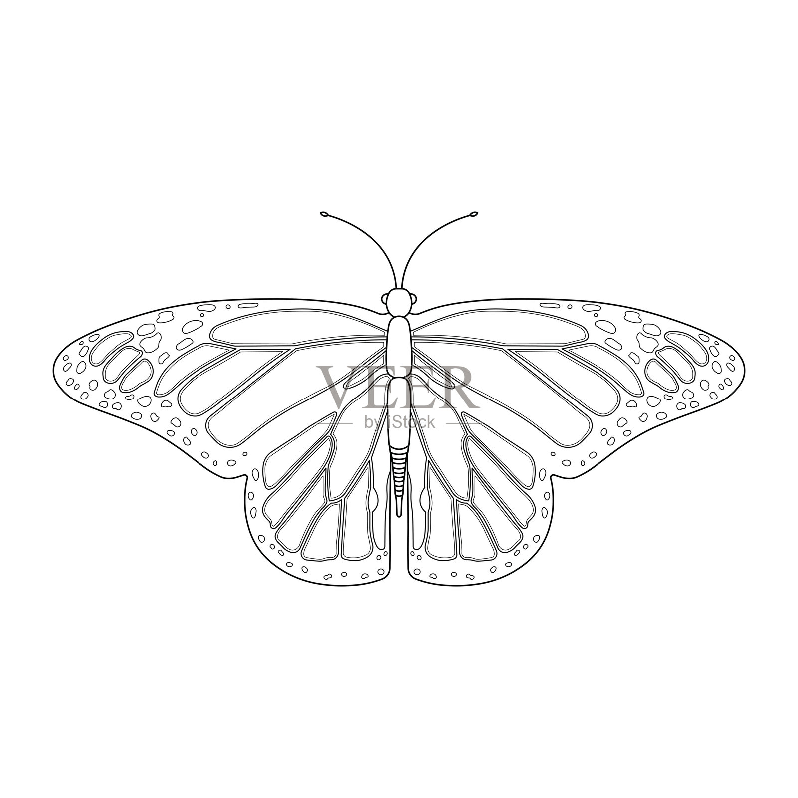 手绘儿童画的蝴蝶卡通图案，背景透明插画图片素材