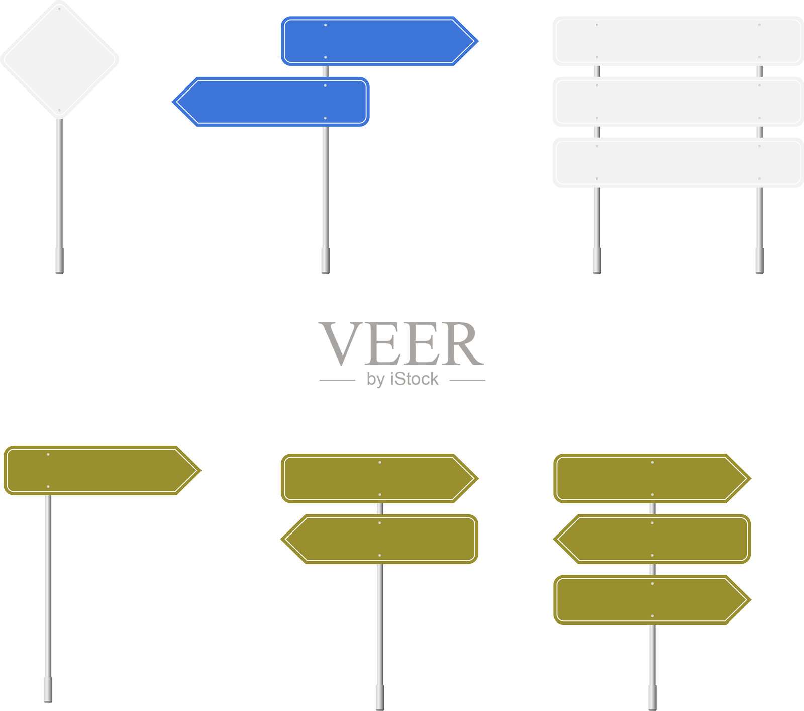 用于道路方向、地图、文本或横幅信息的空白标志矢量图。现实风格的路标，孤立在白色背景上。危险的空白警告标志。插画图片素材
