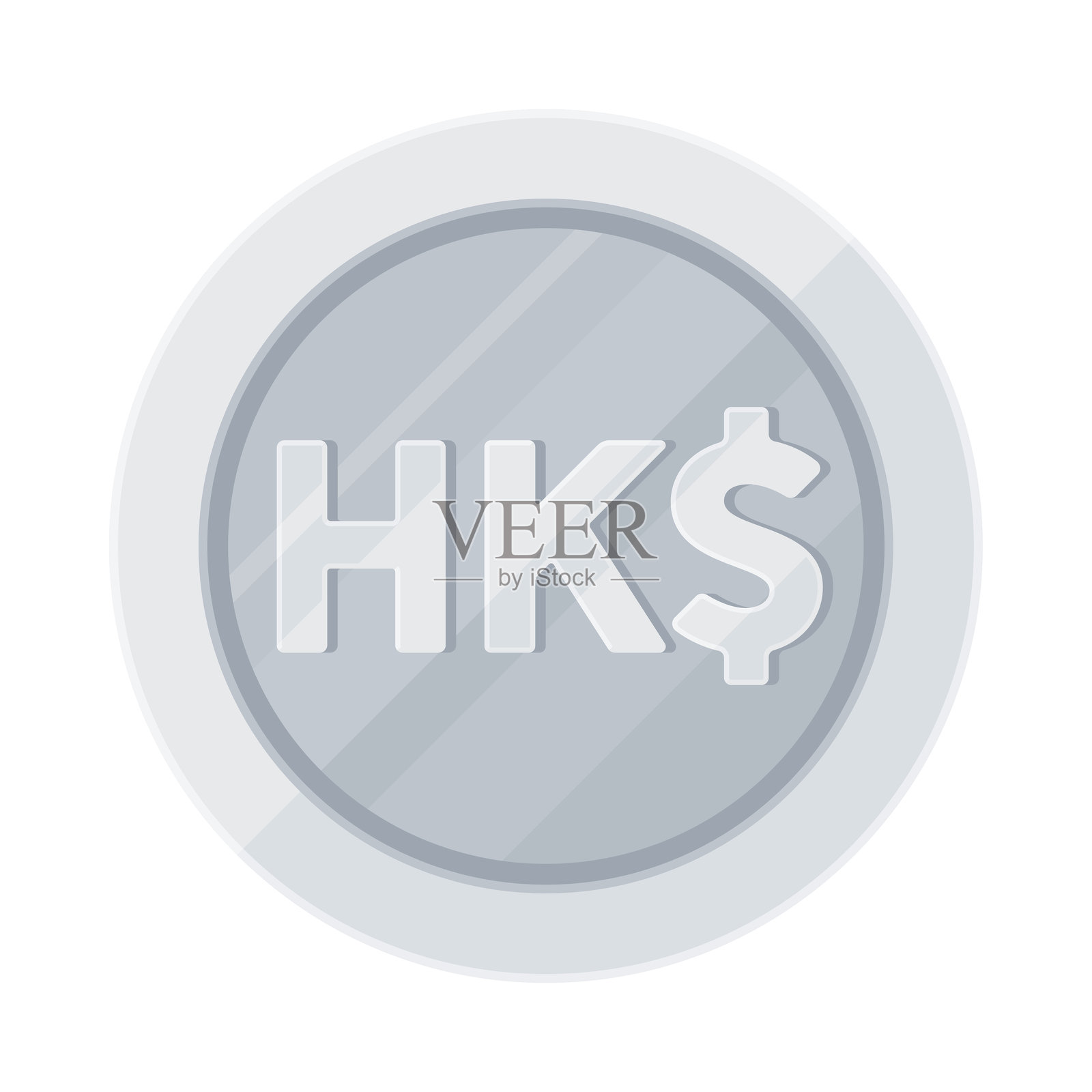 带有香港元符号（HK$）的银币。经济、金融、投资、利润、货币，港元概念。扁平化矢量插图，背景为白色。插画图片素材