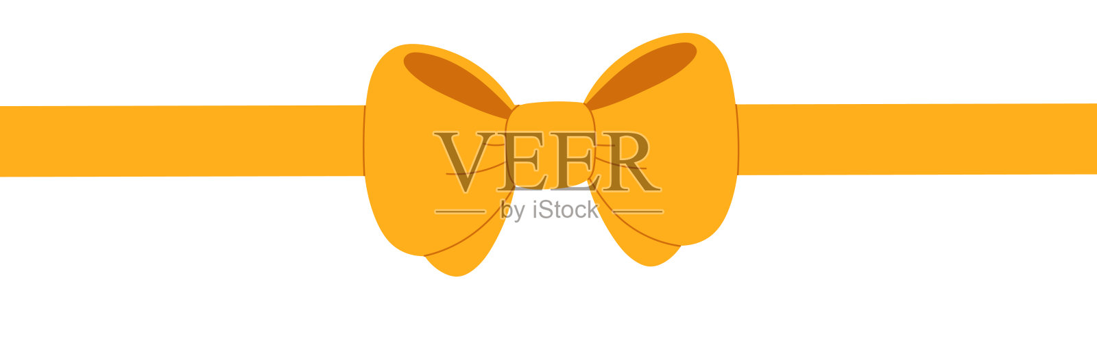 黄色缎带配有闪亮的蝴蝶结。奢华的圣诞和新年装饰。平面矢量插图，背景为白色。插画图片素材