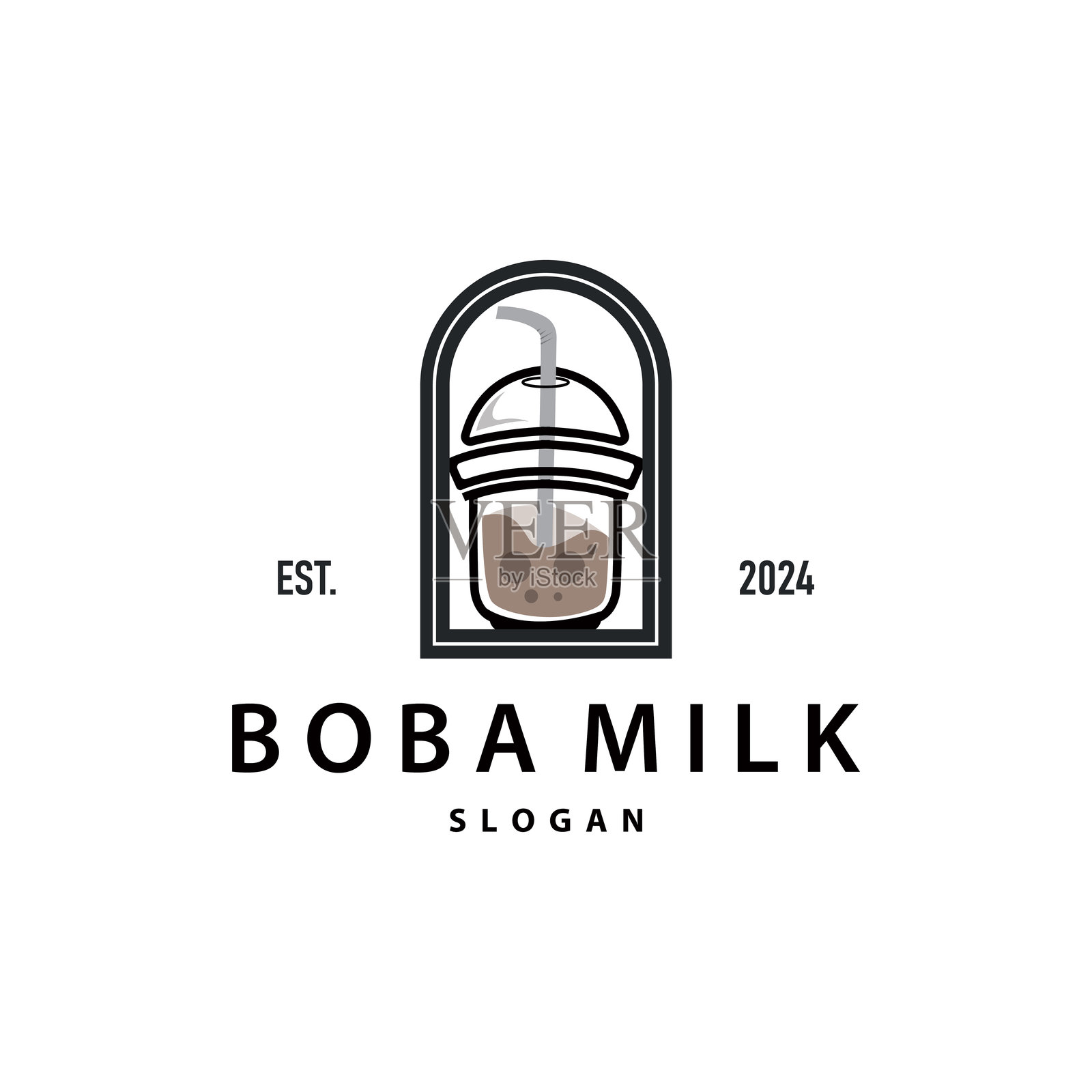 饮料标志，奶茶可爱的珍珠果冻饮品气泡矢量简单极简设计插画图片素材