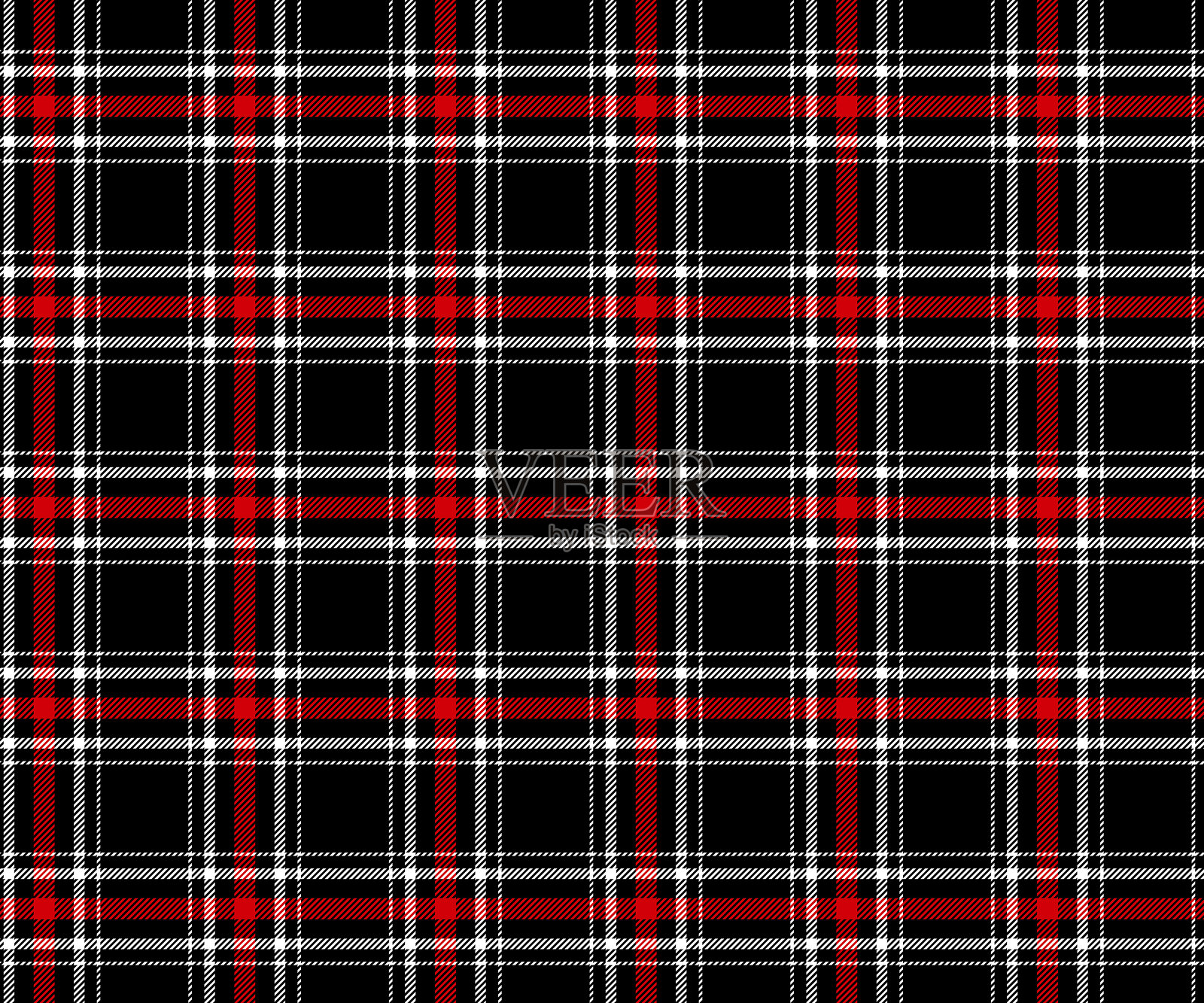 现代无缝交叉线条的格子布料图案，黑色、红色、白色，适用于纺织品、服装、裙子或装饰性面料。矢量插图。插画图片素材