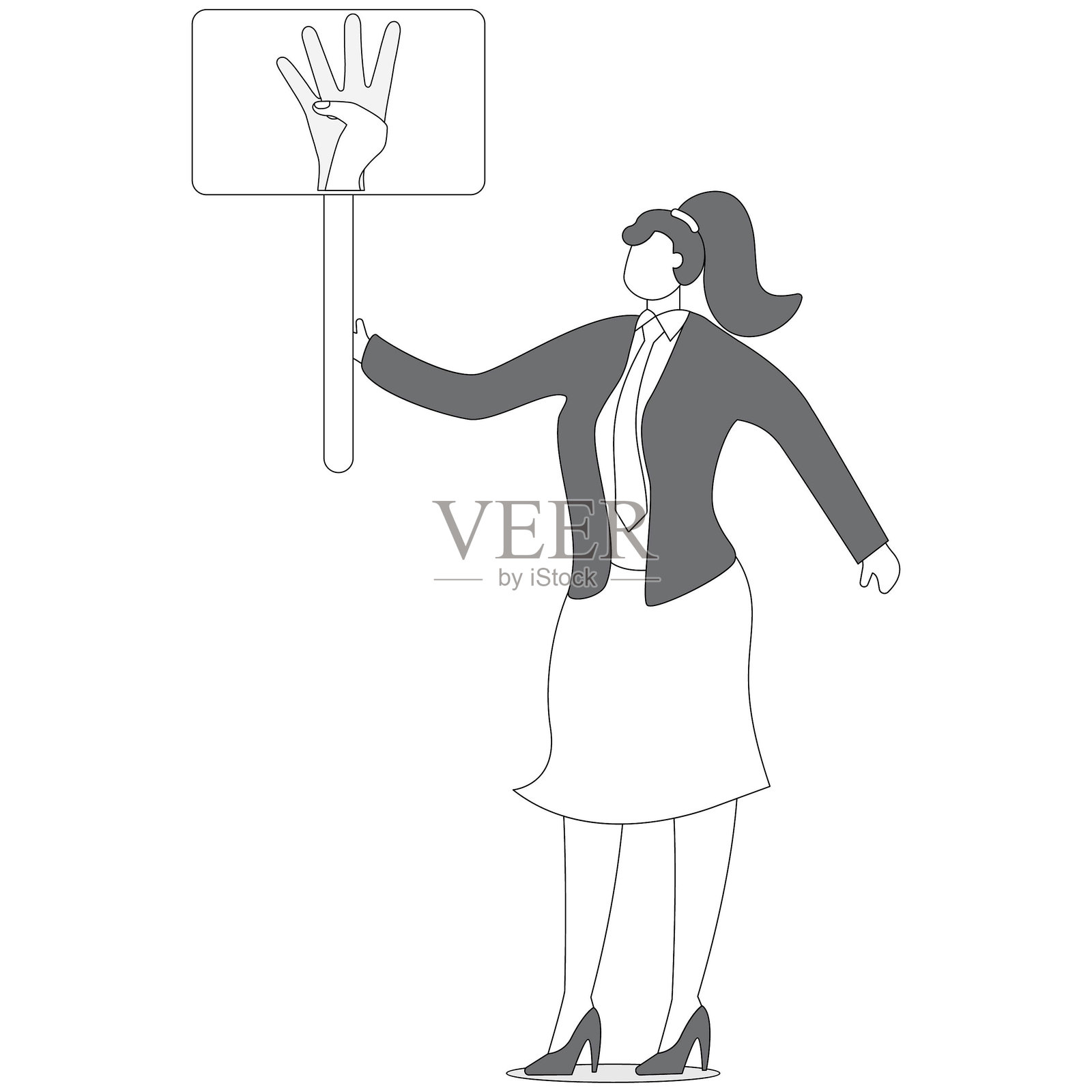 举起四根手指的女商人，做出数字4的手势插画图片素材
