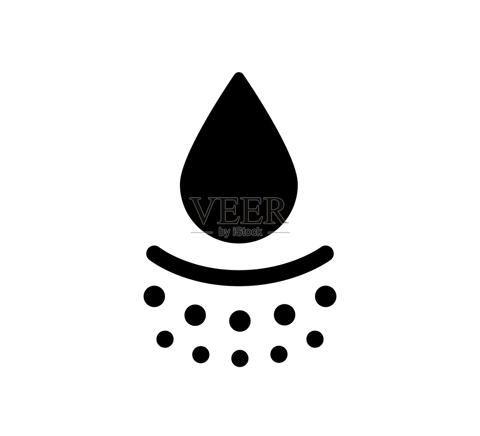 水分吸收图标。深层滋润符号。面部护理效果。保湿肌肤图标。水滴吸收标志。矢量插图，背景为白色。插画图片素材