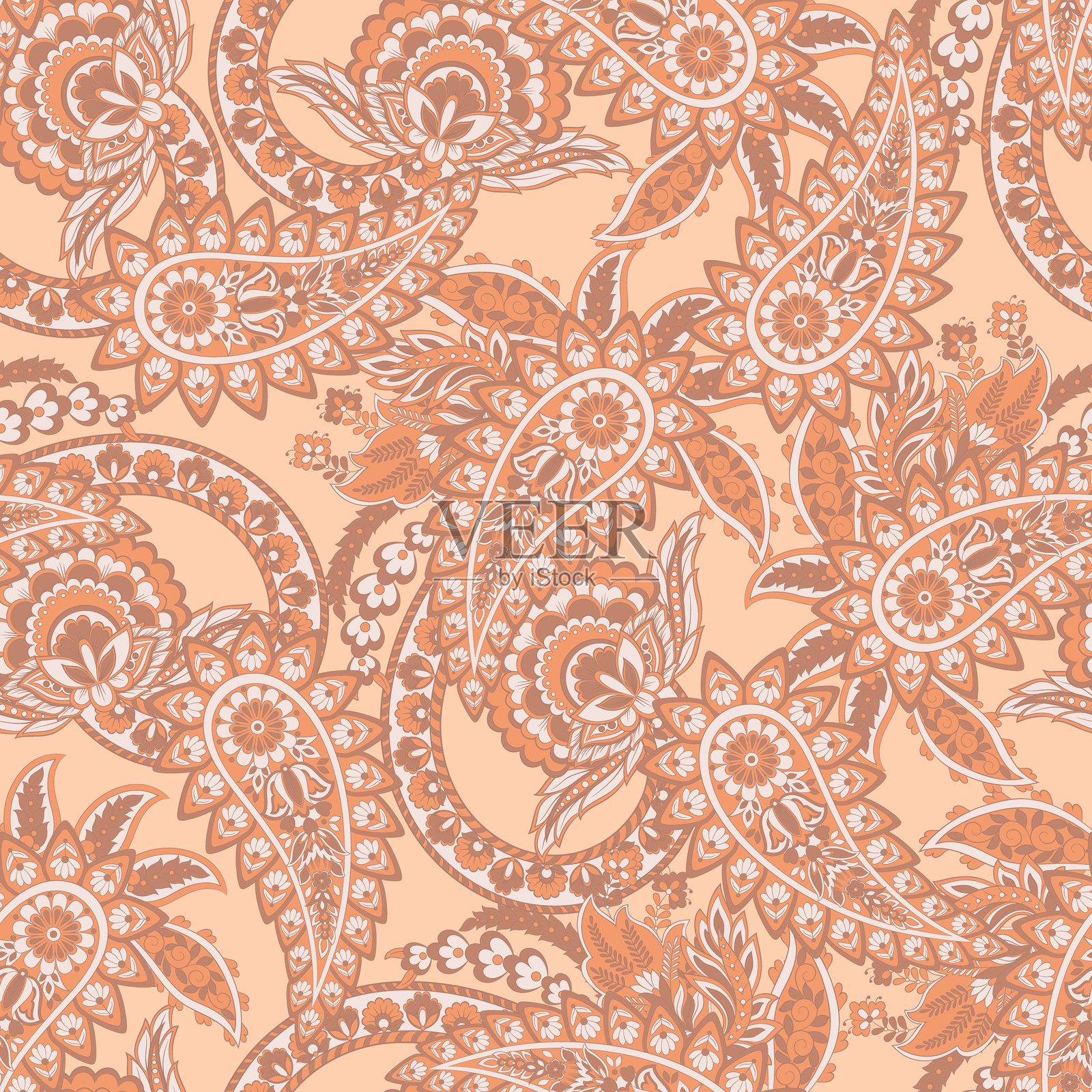 佩斯利和民族花卉无缝矢量图案。花卉复古背景插画图片素材