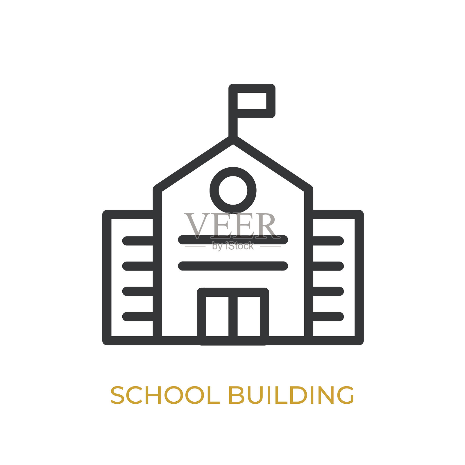 学校建筑图标线条图标。简约、像素完美且现代风格的细线图标，可广泛应用。插画图片素材