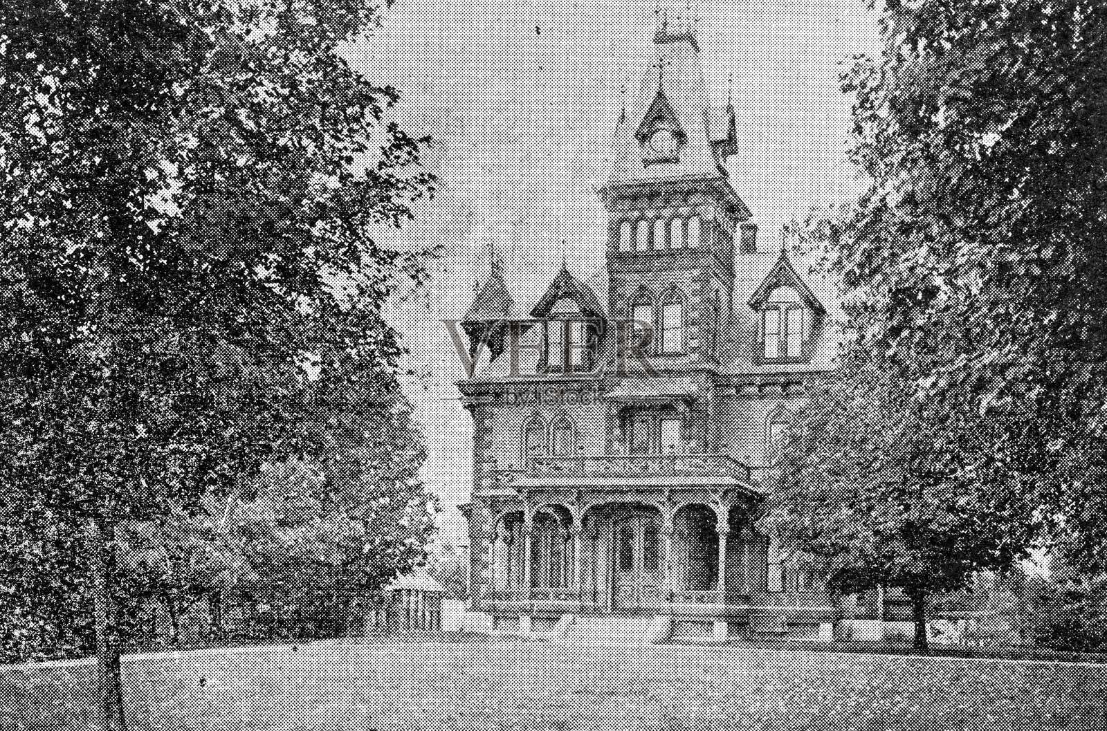 马萨诸塞州伍斯特及周边的古董图像：莱明斯特的格罗夫街插画图片素材