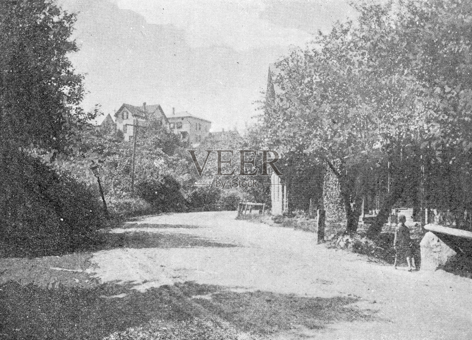 马萨诸塞州伍斯特及周边的古董图片：西菲奇堡的桑伯恩街插画图片素材