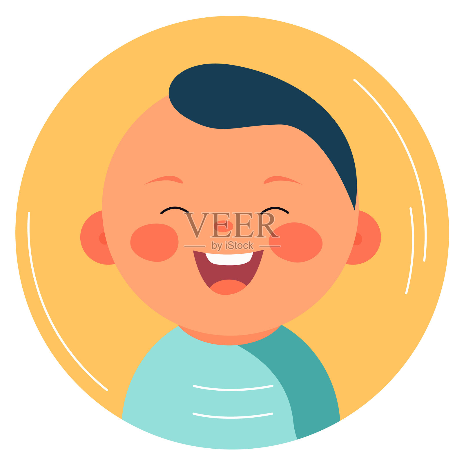 快乐的婴儿在圆形框架中，简单可爱的婴儿微笑的矢量插图插画图片素材