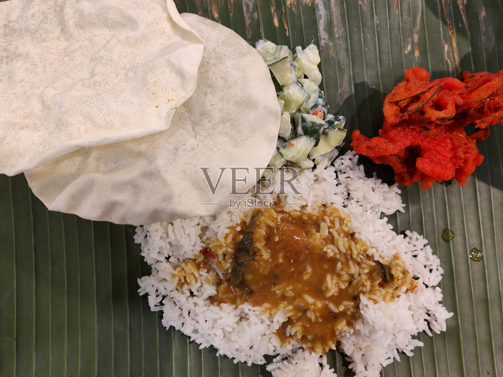 香蕉叶米饭午餐照片摄影图片