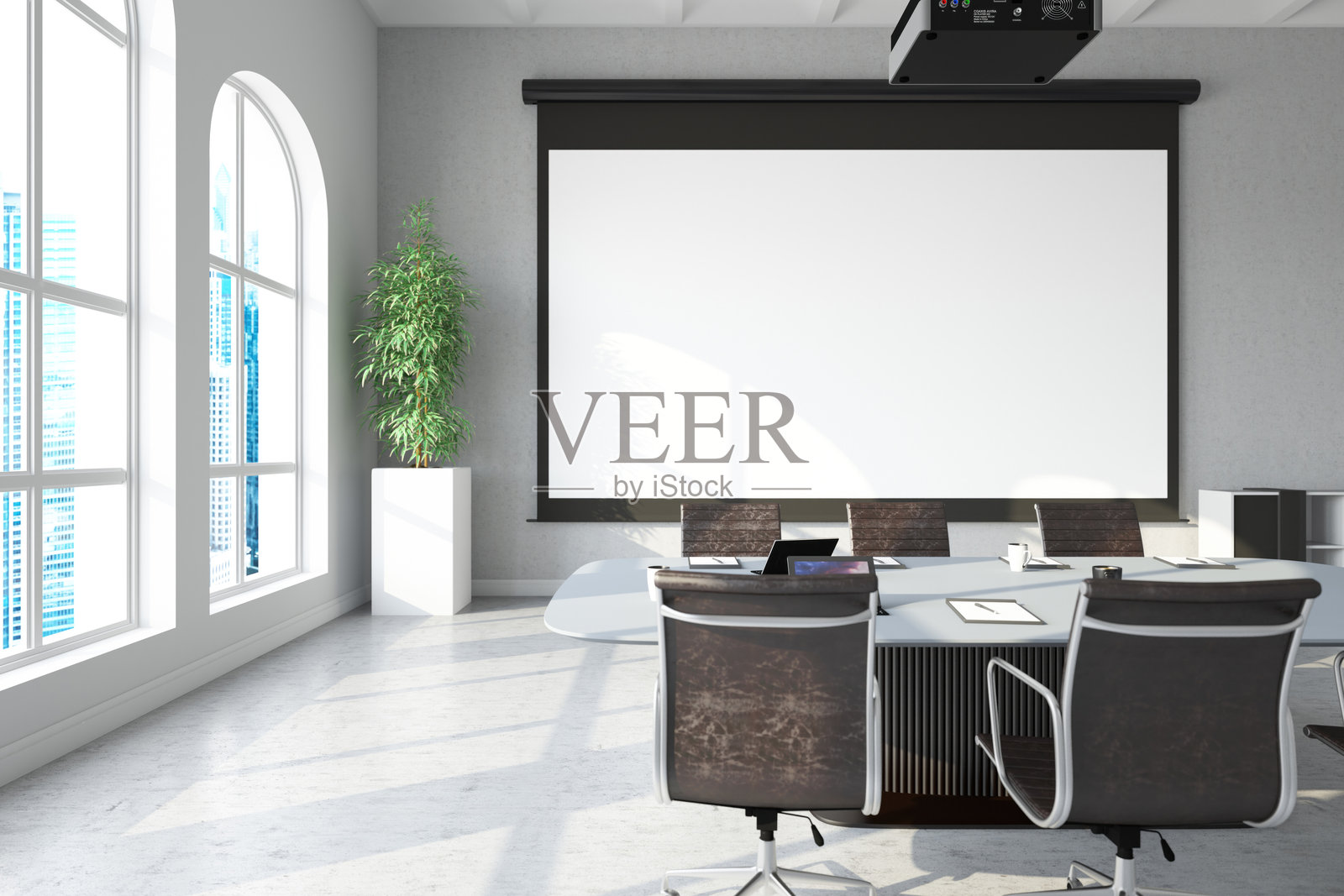 现代办公室或会议室，空白投影屏幕留白空间照片摄影图片