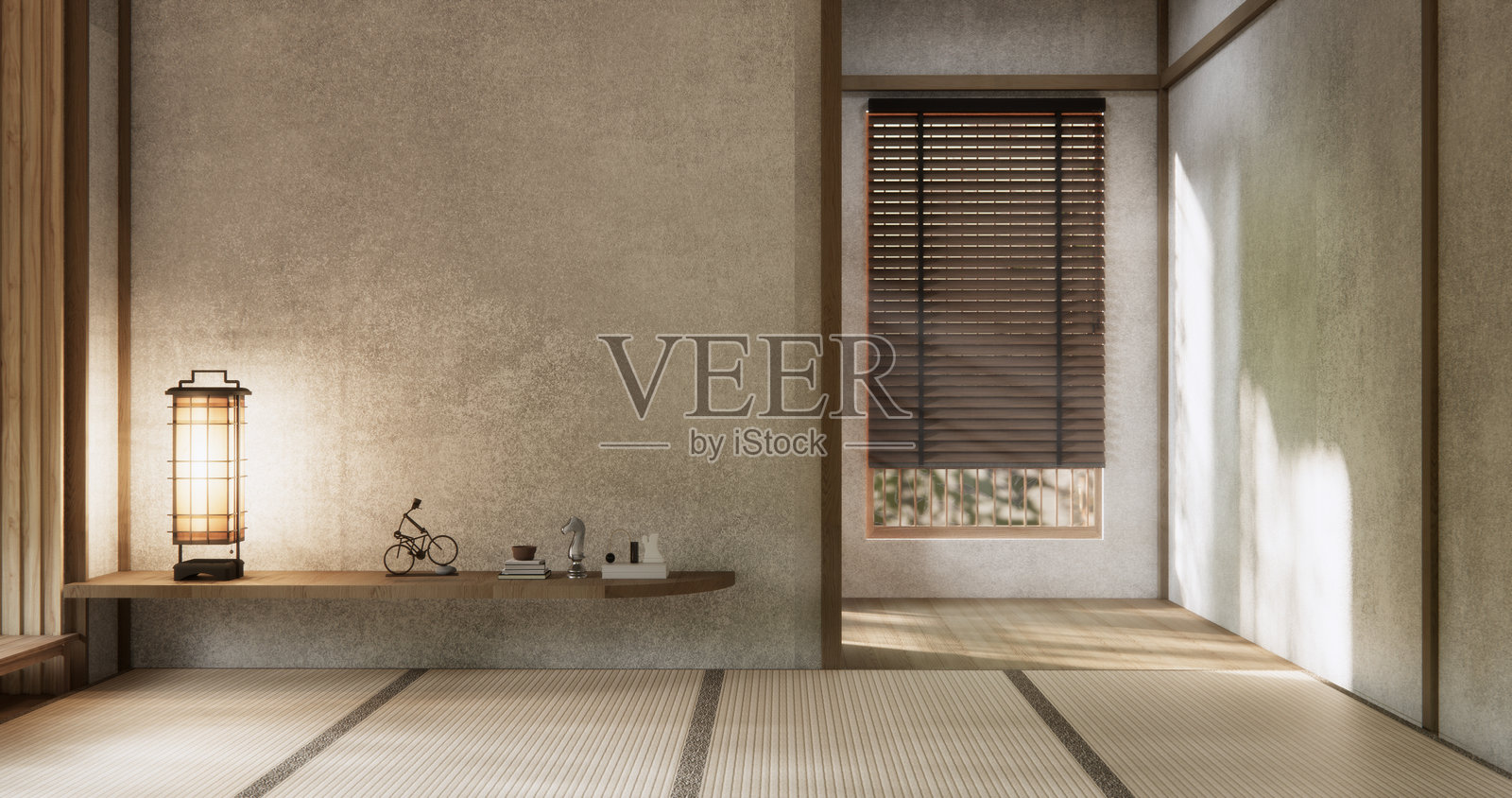 无印良品风格的空旷现代日本房间，极简设计。照片摄影图片