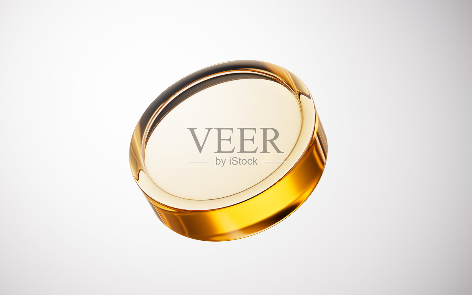 单个透明的金色玻璃硬币，3D渲染。照片摄影图片